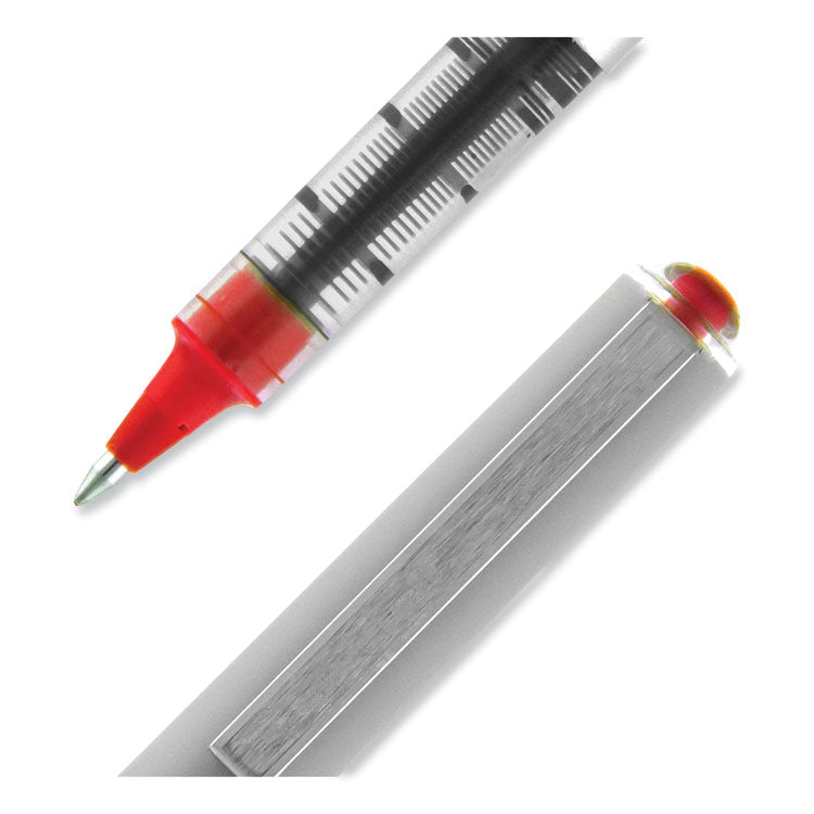 uniball® VISION Roller Ball Pen, Stick, Fine 0.7 mm, Red Ink, Silver/Red/Clear Barrel, Dozen (UBC60139) 1 Dozen