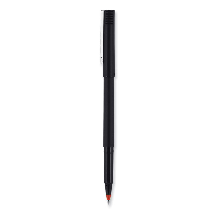 uniball® Roller Ball Pen, Stick, Extra-Fine 0.5 mm, Red Ink, Black/Red Barrel, Dozen (UBC60152) 1 Dozen