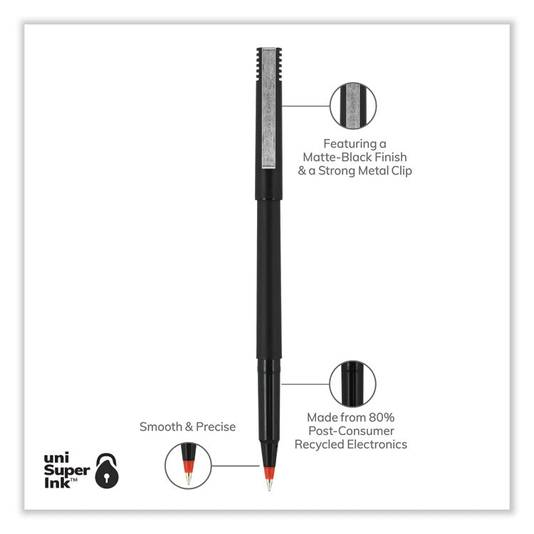 uniball® Roller Ball Pen, Stick, Extra-Fine 0.5 mm, Red Ink, Black/Red Barrel, Dozen (UBC60152) 1 Dozen
