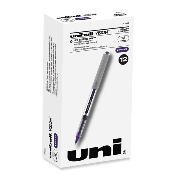 uniball® VISION Roller Ball Pen, Stick, Fine 0.7 mm, Violet Ink, Silver/Violet/Clear Barrel, Dozen (UBC60382) 1 Dozen