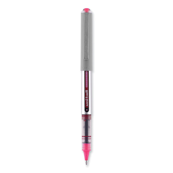 uniball® VISION Roller Ball Pen, Stick, Fine 0.7 mm, Pink Ink, Silver/Pink/Clear Barrel, Dozen (UBC60384) 1 Dozen
