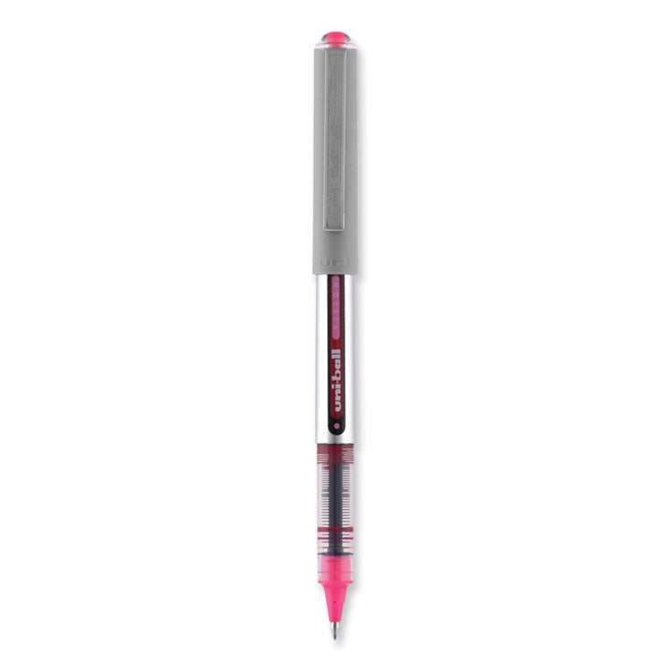 uniball® VISION Roller Ball Pen, Stick, Fine 0.7 mm, Pink Ink, Silver/Pink/Clear Barrel, Dozen (UBC60384) 1 Dozen