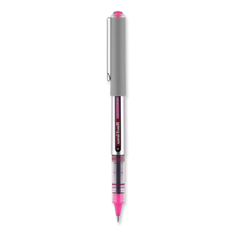 uniball® VISION Roller Ball Pen, Stick, Fine 0.7 mm, Pink Ink, Silver/Pink/Clear Barrel, Dozen (UBC60384) 1 Dozen