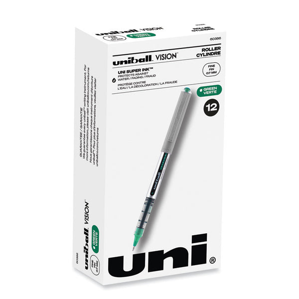uniball® VISION Roller Ball Pen, Stick, Fine 0.7 mm, Green Ink, Silver/Green/Clear Barrel, Dozen (UBC60386) 1 Dozen