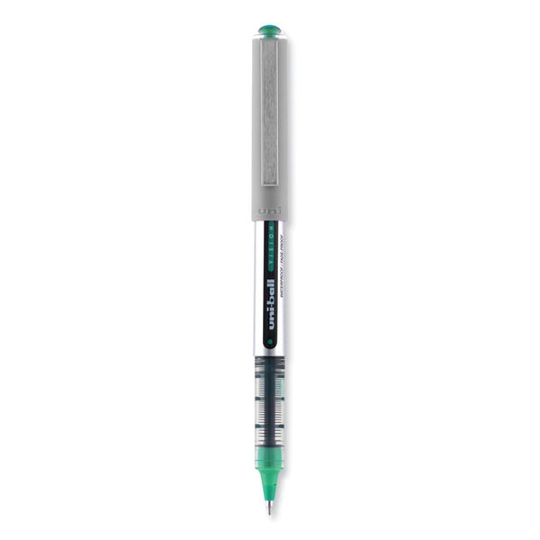 uniball® VISION Roller Ball Pen, Stick, Fine 0.7 mm, Green Ink, Silver/Green/Clear Barrel, Dozen (UBC60386) 1 Dozen