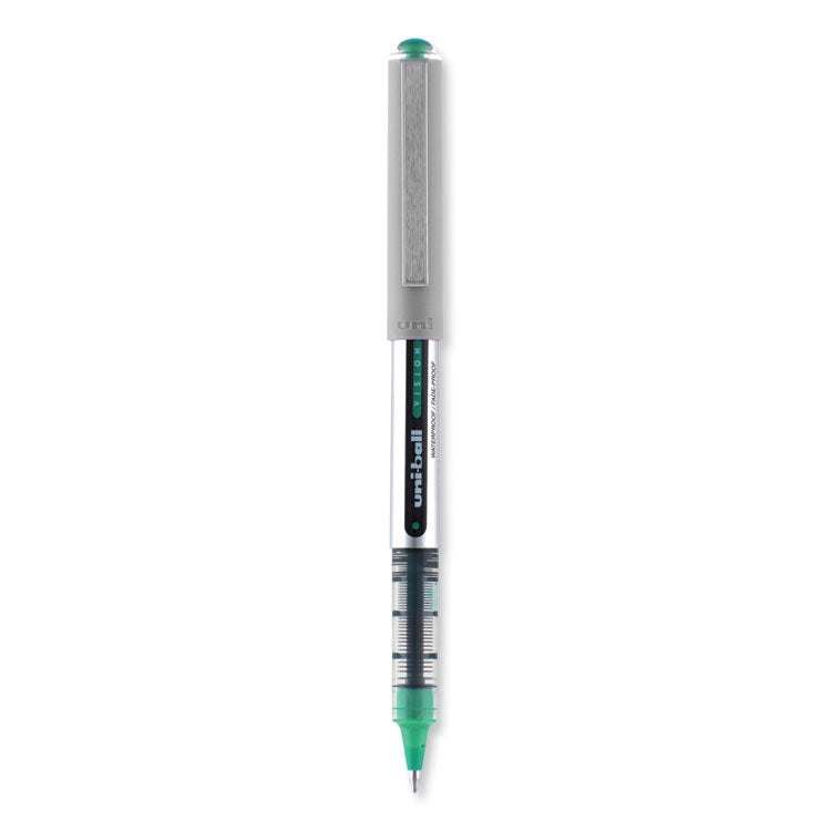 uniball® VISION Roller Ball Pen, Stick, Fine 0.7 mm, Green Ink, Silver/Green/Clear Barrel, Dozen (UBC60386) 1 Dozen