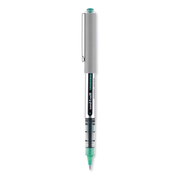 uniball® VISION Roller Ball Pen, Stick, Fine 0.7 mm, Green Ink, Silver/Green/Clear Barrel, Dozen (UBC60386) 1 Dozen