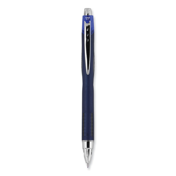 Jetstream Retractable Hybrid Gel Pen, Fine 0.7 mm, Blue Ink, Blue/Silver Barrel, Dozen (UBC62153)