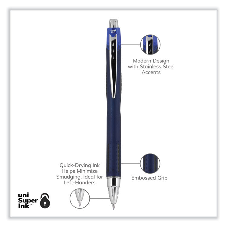 Jetstream Retractable Hybrid Gel Pen, Fine 0.7 mm, Blue Ink, Blue/Silver Barrel, Dozen (UBC62153) 1 Dozen