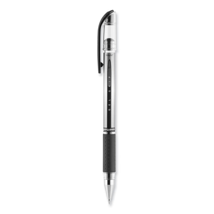 uniball® Signo GRIP Gel Pen, Stick, Medium 0.7 mm, Black Ink, Clear/Black/Silver Barrel, Dozen (UBC65450)