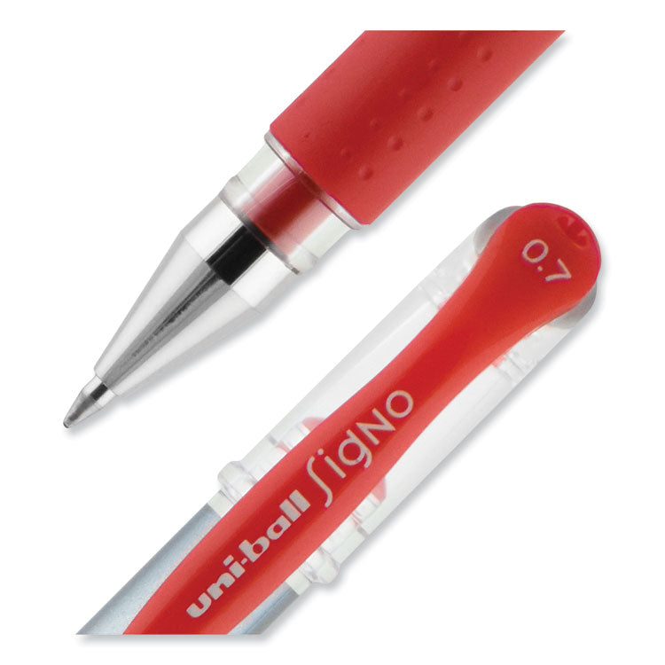 uniball® Signo GRIP Gel Pen, Stick, Medium 0.7 mm, Red Ink, Clear/Red/Silver Barrel, Dozen (UBC65452) 1 Dozen