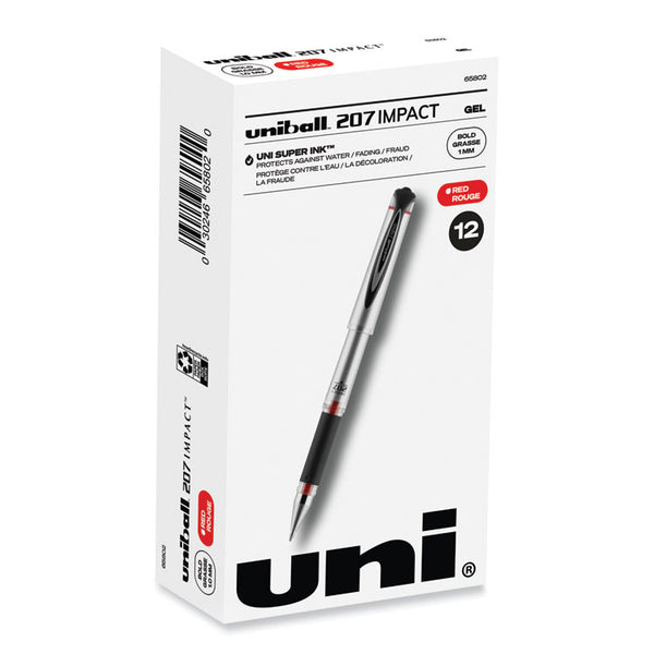 uniball® 207 Impact Gel Pen, Stick, Bold 1 mm, Red Ink, Silver/Black/Red Barrel (UBC65802)