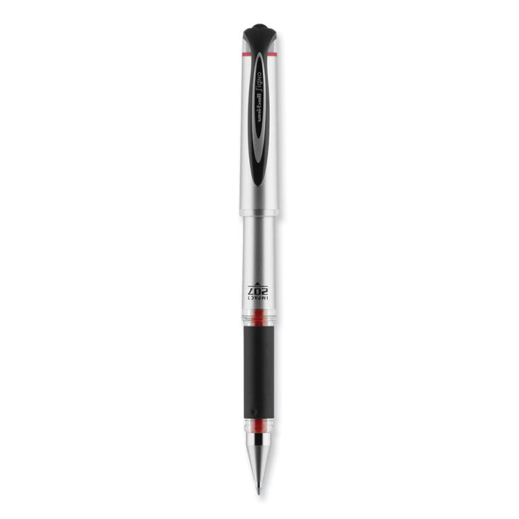 207 Impact Gel Pen, Stick, Bold 1 mm, Red Ink, Silver/Black/Red Barrel, Dozen (UBC65802) 1 Dozen