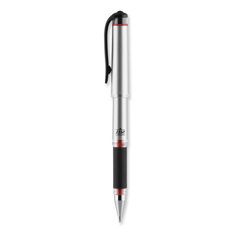 207 Impact Gel Pen, Stick, Bold 1 mm, Red Ink, Silver/Black/Red Barrel, Dozen (UBC65802) 1 Dozen