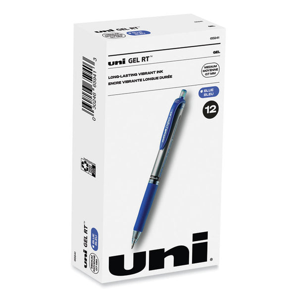 uniball® Signo Gel Pen, Retractable, Medium 0.7 mm, Blue Ink, Silver/Blue Barrel, Dozen (UBC65941) 1 Dozen