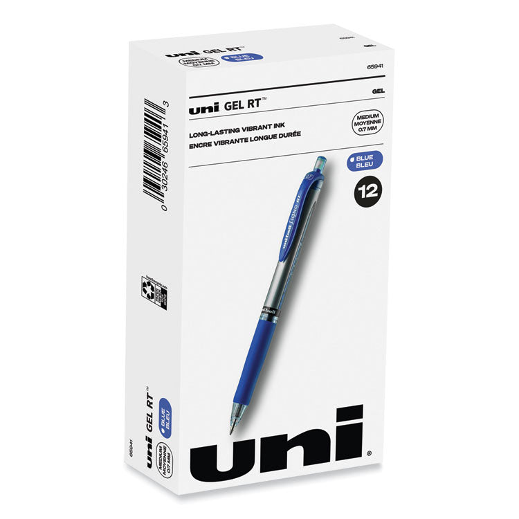 uniball® Signo Gel Pen, Retractable, Medium 0.7 mm, Blue Ink, Silver/Blue Barrel, Dozen (UBC65941) 1 Dozen