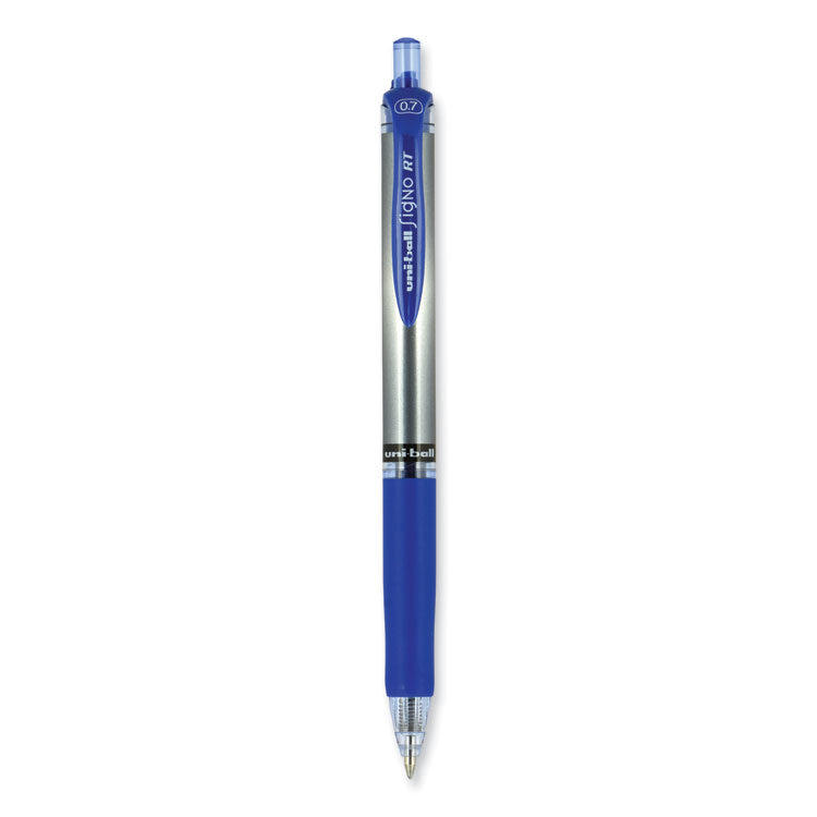 uniball® Signo Gel Pen, Retractable, Medium 0.7 mm, Blue Ink, Silver/Blue Barrel, Dozen (UBC65941) 1 Dozen