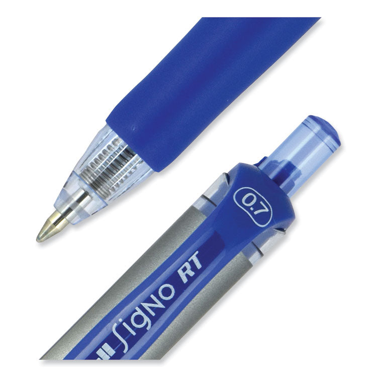uniball® Signo Gel Pen, Retractable, Medium 0.7 mm, Blue Ink, Silver/Blue Barrel, Dozen (UBC65941) 1 Dozen
