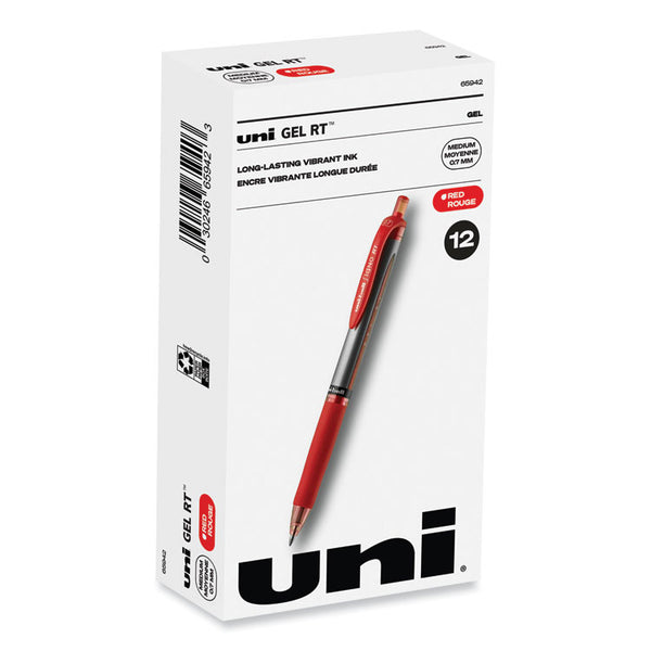 uniball® Signo Gel Pen, Retractable, Medium 0.7 mm, Red Ink, Silver/Red Barrel, Dozen (UBC65942) 1 Dozen