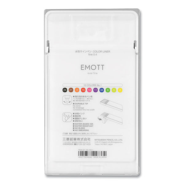 uniball® EMOTT Porous Point Pen, Stick, Fine 0.4 mm, Assorted Ink Colors, White Barrel, 10/Pack (UBC24836)