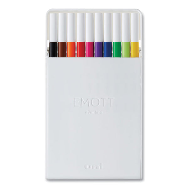 uniball® EMOTT Porous Point Pen, Stick, Fine 0.4 mm, Assorted Ink Colors, White Barrel, 10/Pack (UBC24836)