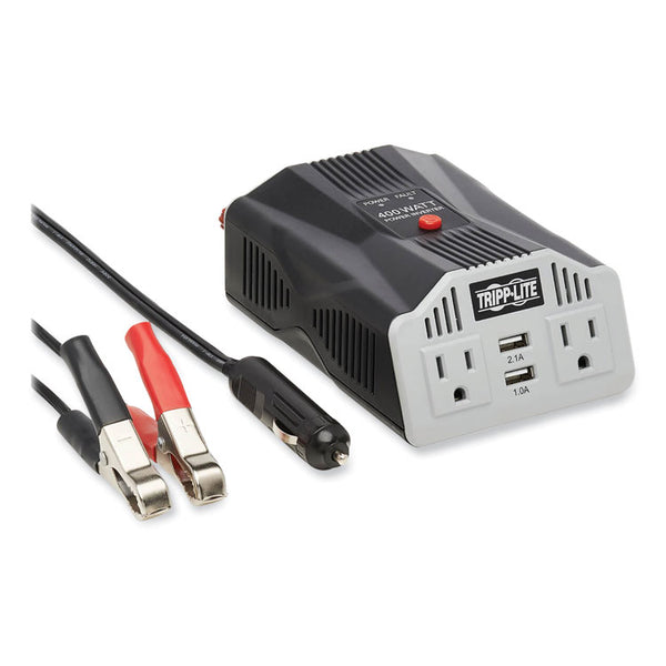 Tripp Lite PowerVerter Ultra-Compact Car Inverter, 400 W, Two AC Outlets/Two USB Ports, 3.1 A (TRPPV400USB)