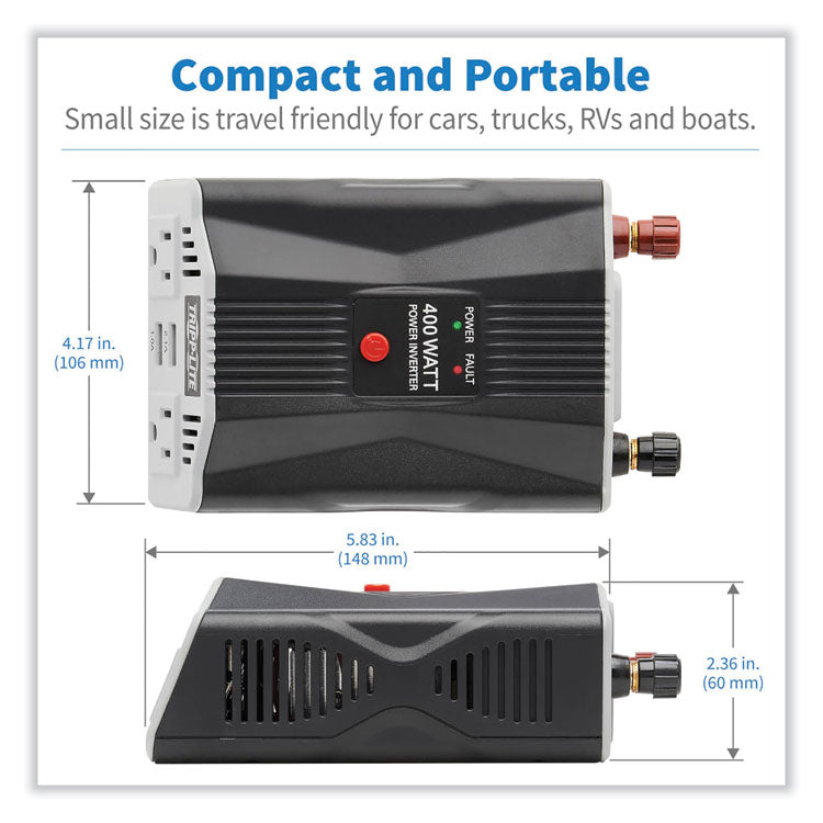 Tripp Lite PowerVerter Ultra-Compact Car Inverter, 400 W, Two AC Outlets/Two USB Ports, 3.1 A (TRPPV400USB) Each