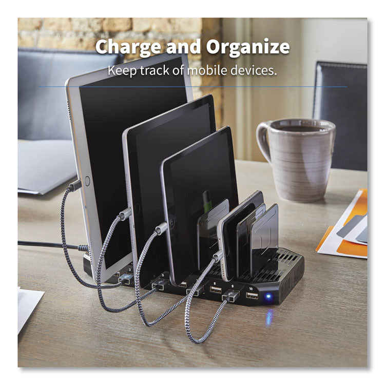 Tripp Lite Desktop Charging Station with Adjustable Storage, 10 Devices, 9.4 x 4.7 x 1, Black (TRPU280010ST) Each