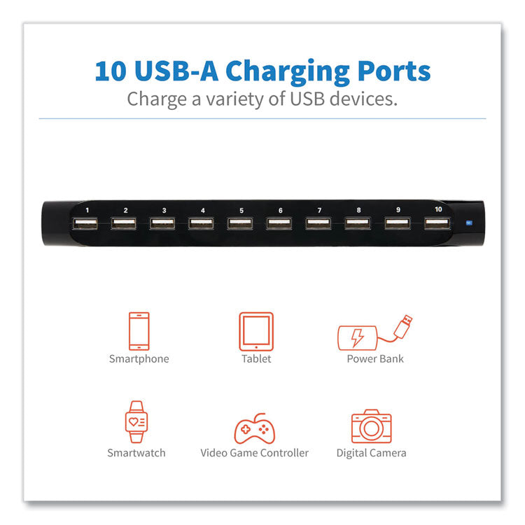 Tripp Lite Desktop Charging Station with Adjustable Storage, 10 Devices, 9.4 x 4.7 x 1, Black (TRPU280010ST) Each