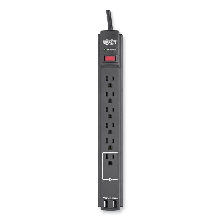 Tripp Lite Protect It! Surge Protector, 6 AC Outlets/2 USB Ports, 6 ft Cord, 990 J, Black (TRPTLP606USBB)