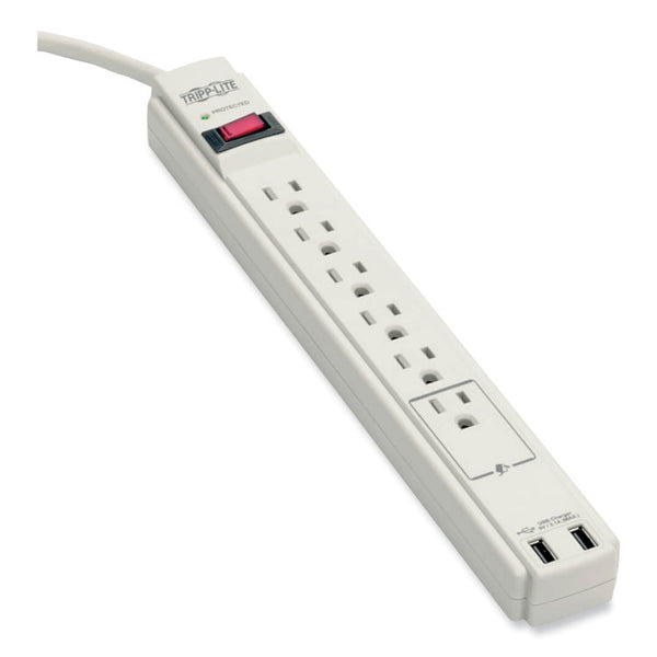 Tripp Lite Protect It! Surge Protector, 6 AC Outlets/2 USB Ports, 6 ft Cord, 990 J, Cool Gray (TRPTLP606USB)