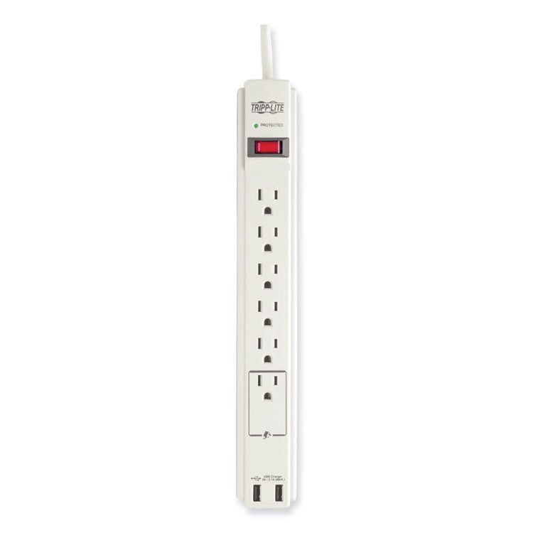 Tripp Lite Protect It! Surge Protector, 6 AC Outlets/2 USB Ports, 6 ft Cord, 990 J, Cool Gray (TRPTLP606USB)