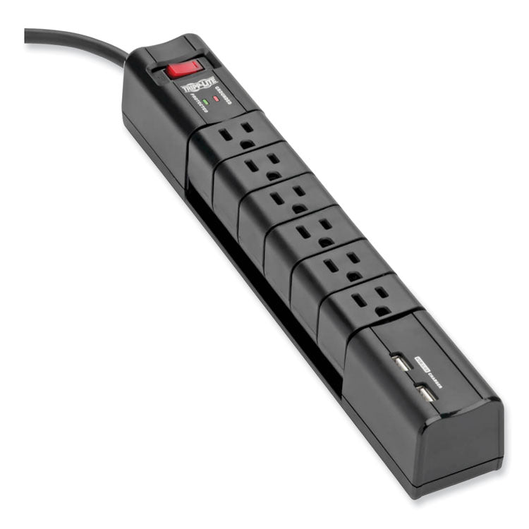 Tripp Lite Protect It! Surge Protector, 6 AC Outlets/2 USB Ports, 8 ft Cord, 1,080 J, Black (TRPTLP608RUSBB)