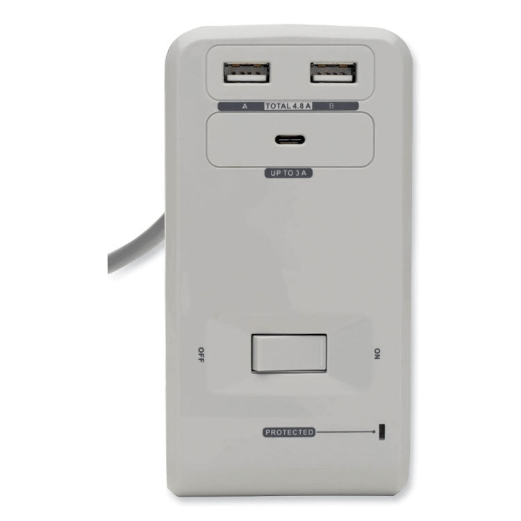 Tripp Lite Surge Protector, 6 AC Outlets/2 USB-A and 1 USB-C Ports, 8 ft Cord, 1,080 J, Gray (TRPTLP648USBC) Each