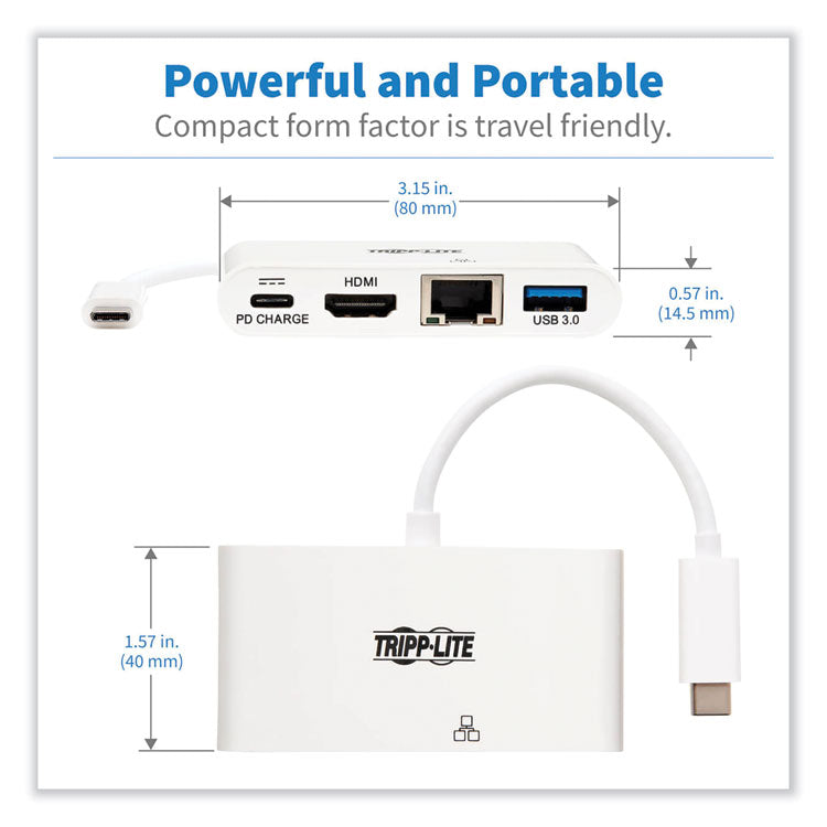 Tripp Lite 4K Dock with Charging and Ethernet, USB C/4K HDMI/USB A/PD Charging, White (TRPU44406NH4GUC) Each