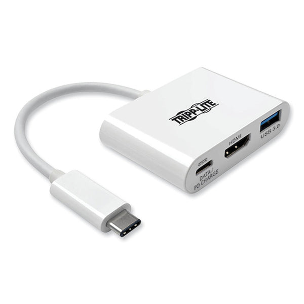 Tripp Lite USB 3.1 Gen 1 USB-C to HDMI 4K Adapter, USB-A/USB-C PD Charging Ports, 3", White (TRPU44406NH4UC) Each