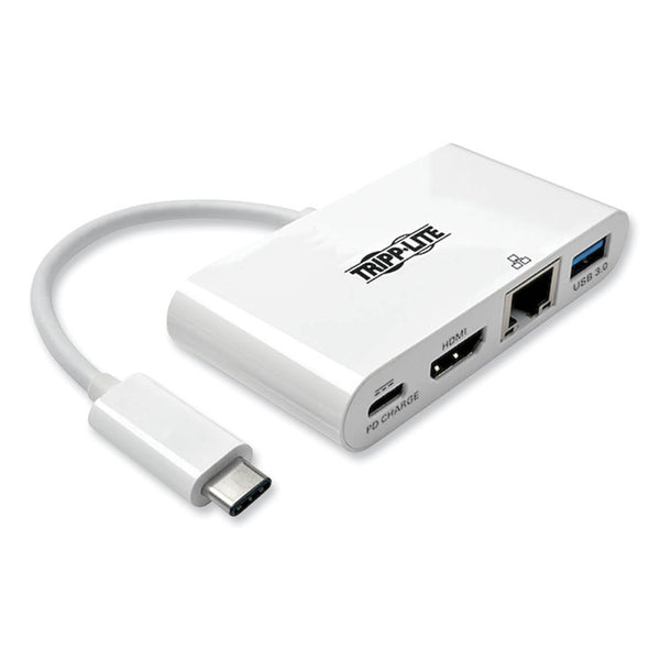 Tripp Lite USB 3.1 Gen 1 USB-C to HDMI Adapter, USB-A/USB-C PD Charging/Gigabit Ethernet, 3", White (TRPU44406NHGUC) Each