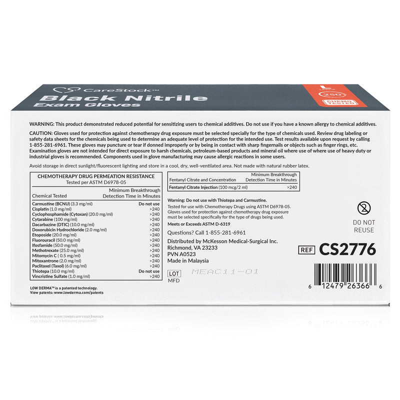 CareStock™ Exam Glove Large NonSterile Nitrile Standard Cuff Length Fully Textured Black Not Rated (1230894_CS) 2500/CS