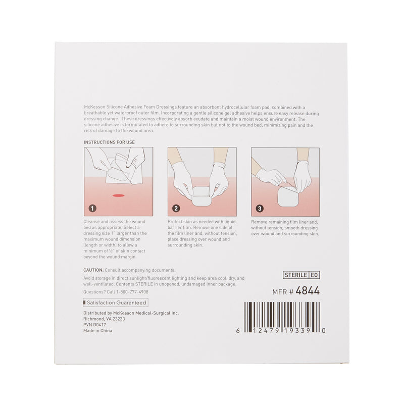 McKesson Foam Dressing 6 X 6 Inch With Border Film Backing Silicone Gel Adhesive Square Sterile (886433_EA) 1/EA