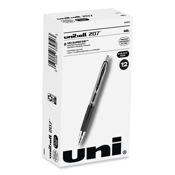uniball® Signo 207 Gel Pen, Retractable, Medium 0.7 mm, Black Ink, Smoke/Black Barrel, Dozen (UBC33950) 1 Dozen