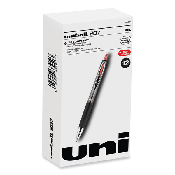 uniball® Signo 207 Gel Pen, Retractable, Medium 0.7 mm, Red Ink, Smoke/Black/Red Barrel, Dozen (UBC33952) 1 Dozen