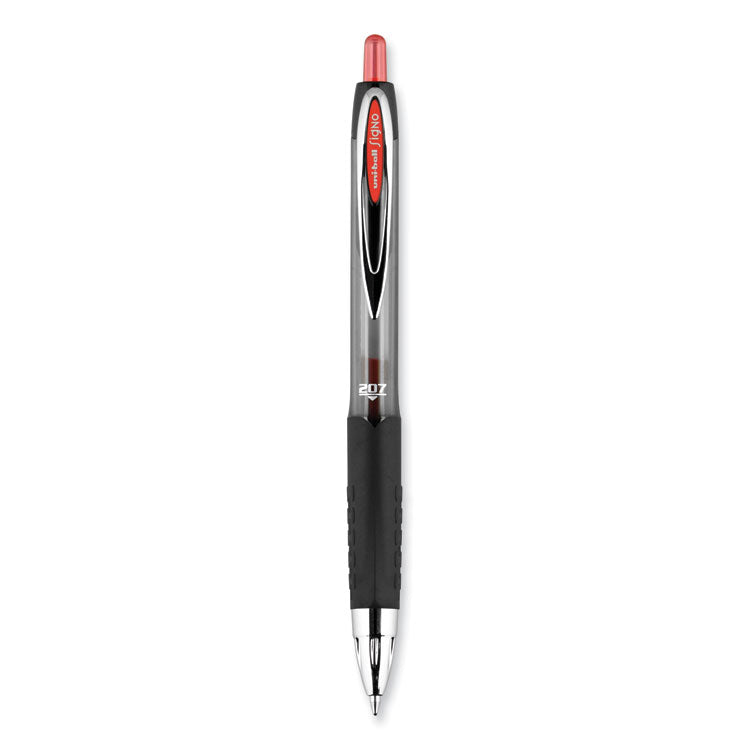 uniball® Signo 207 Gel Pen, Retractable, Medium 0.7 mm, Red Ink, Smoke/Black/Red Barrel, Dozen (UBC33952) 1 Dozen