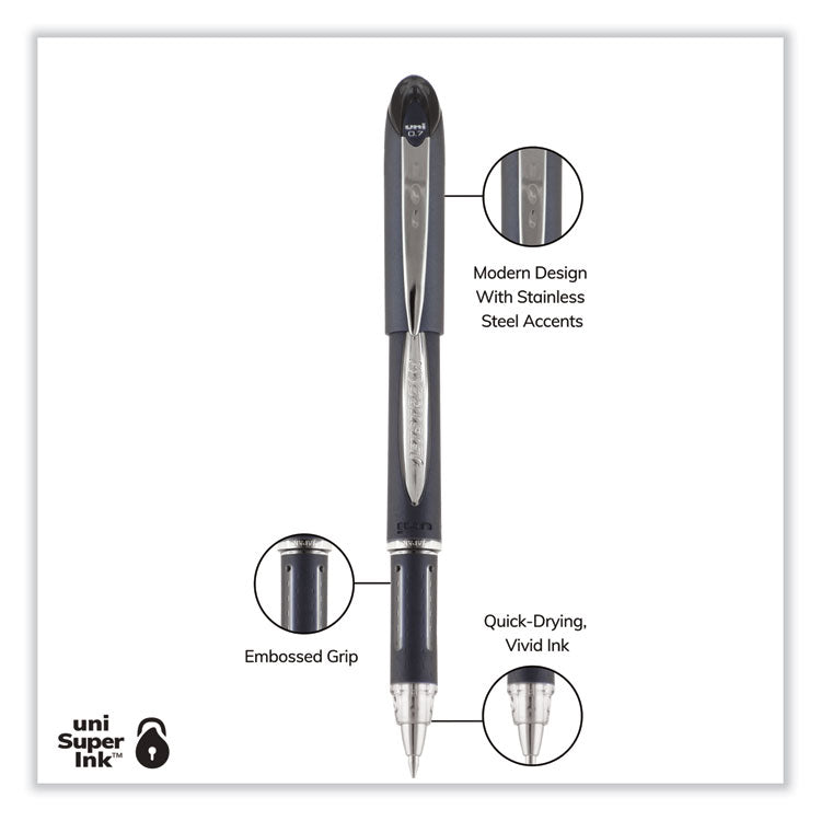 uniball® Jetstream Hybrid Gel Pen, Stick, Fine 0.7 mm, Black Ink, Black/Silver Barrel (UBC40173) Each