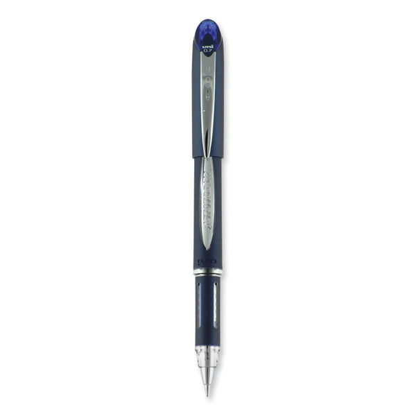 uniball® Jetstream Hybrid Gel Pen, Stick, Fine 0.7 mm, Blue Ink, Blue/Silver Barrel (UBC40174)