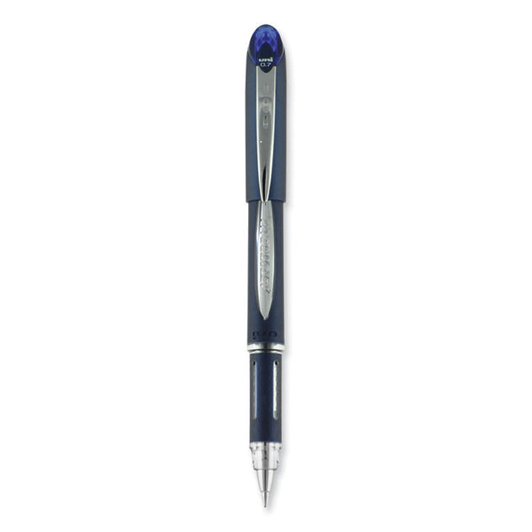 uniball® Jetstream Hybrid Gel Pen, Stick, Fine 0.7 mm, Blue Ink, Blue/Silver Barrel (UBC40174) Each