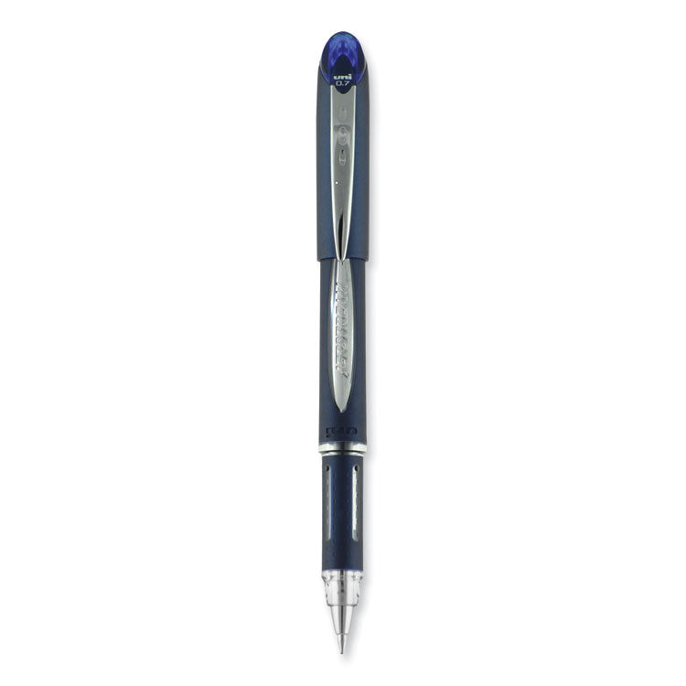 uniball® Jetstream Hybrid Gel Pen, Stick, Fine 0.7 mm, Blue Ink, Blue/Silver Barrel (UBC40174) Each