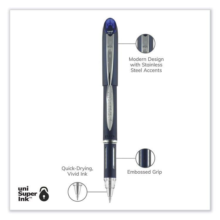 uniball® Jetstream Hybrid Gel Pen, Stick, Fine 0.7 mm, Blue Ink, Blue/Silver Barrel (UBC40174) Each