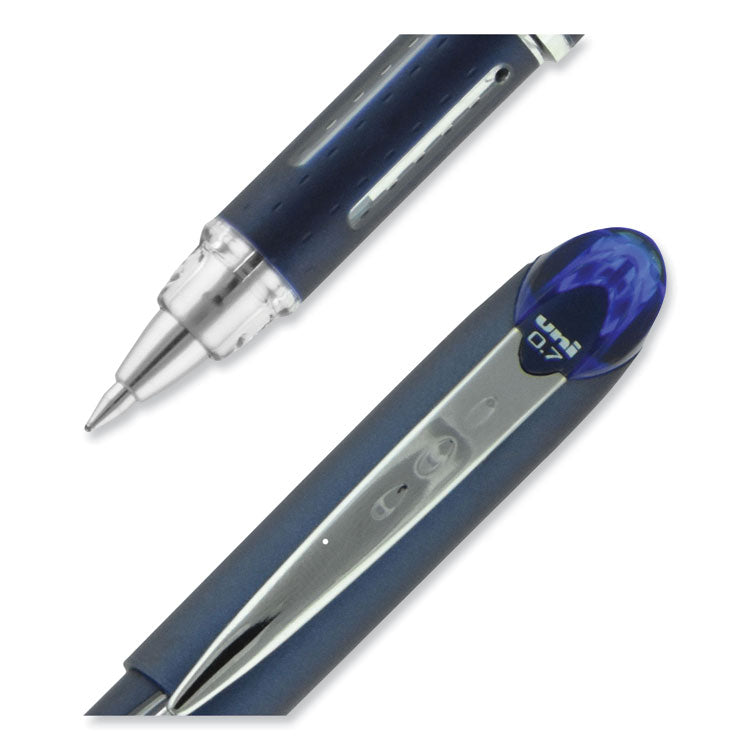 uniball® Jetstream Hybrid Gel Pen, Stick, Fine 0.7 mm, Blue Ink, Blue/Silver Barrel (UBC40174) Each