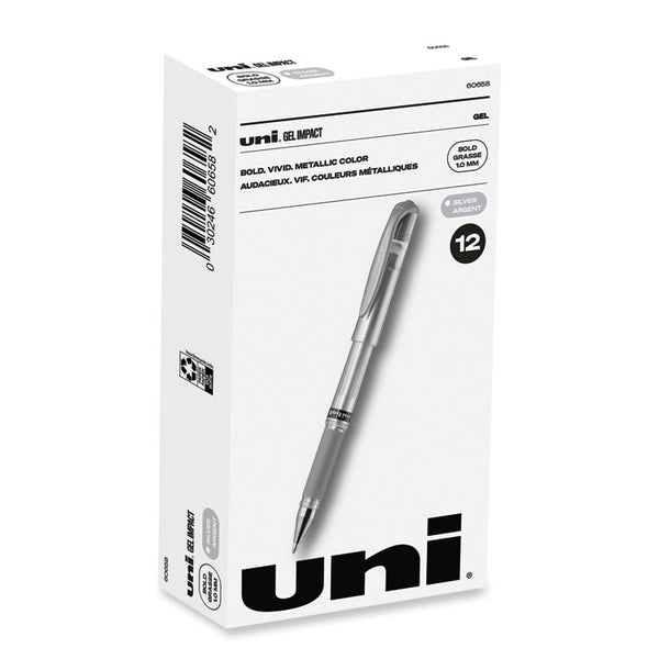 uniball® IMPACT Gel Pen, Stick, Medium 1 mm, Silver Metallic Ink, Silver Barrel (UBC60658)