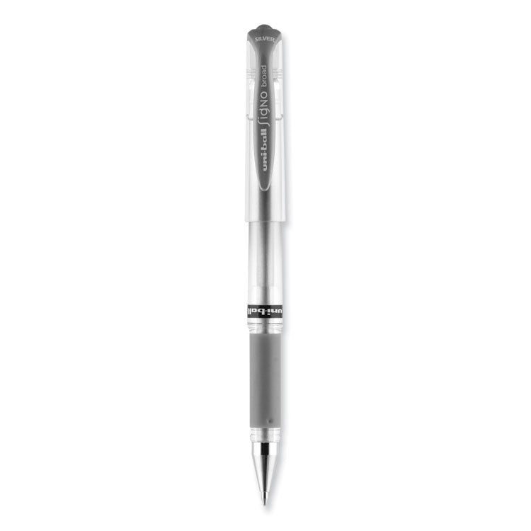 uniball® IMPACT Gel Pen, Stick, Medium 1 mm, Silver Metallic Ink, Silver Barrel (UBC60658) Each